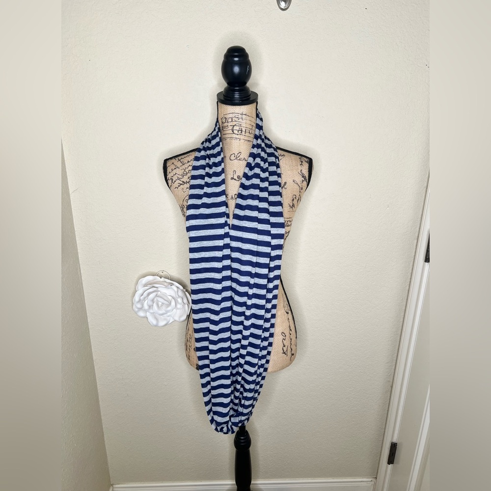 NTM: Blue & Gray Striped Infinity Scarf Soft Lightweight Loop OS